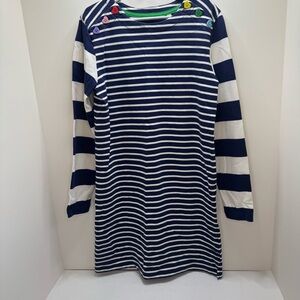 Mini Boden Girls 9-10 Stripped Long Sleeve Dress Rainbow Heart Buttons